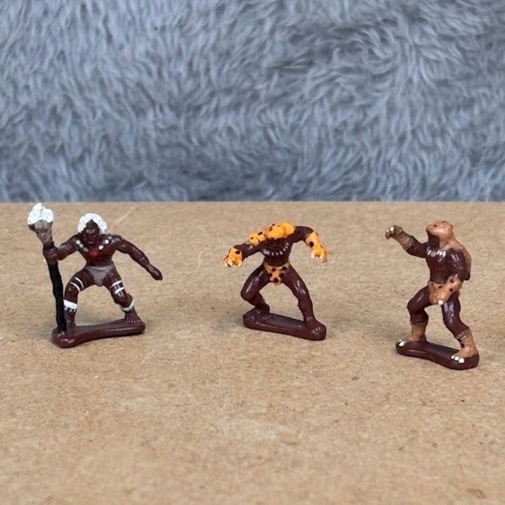 Vintage Tribal Warrior Shaman‎ Miniature Figures Leopard Print Hand Painted 3pc